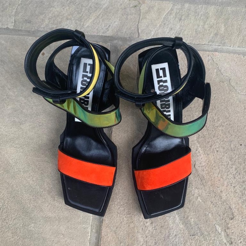 Loriblu multicolored strappy heels. Made in Italy.
